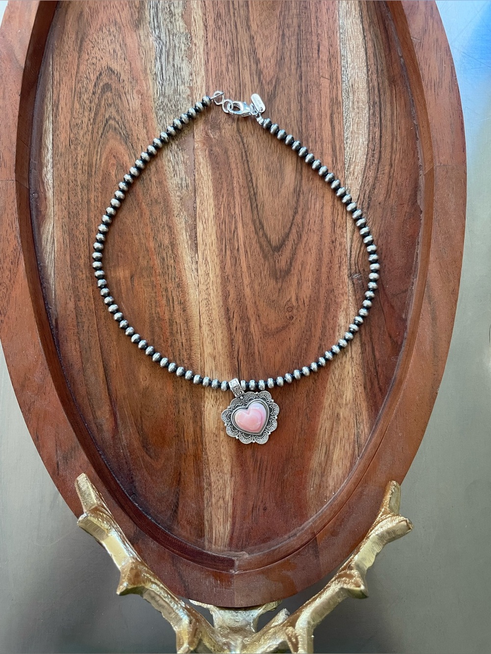 Native Pink Heart Conch Navajo Pearl Necklace